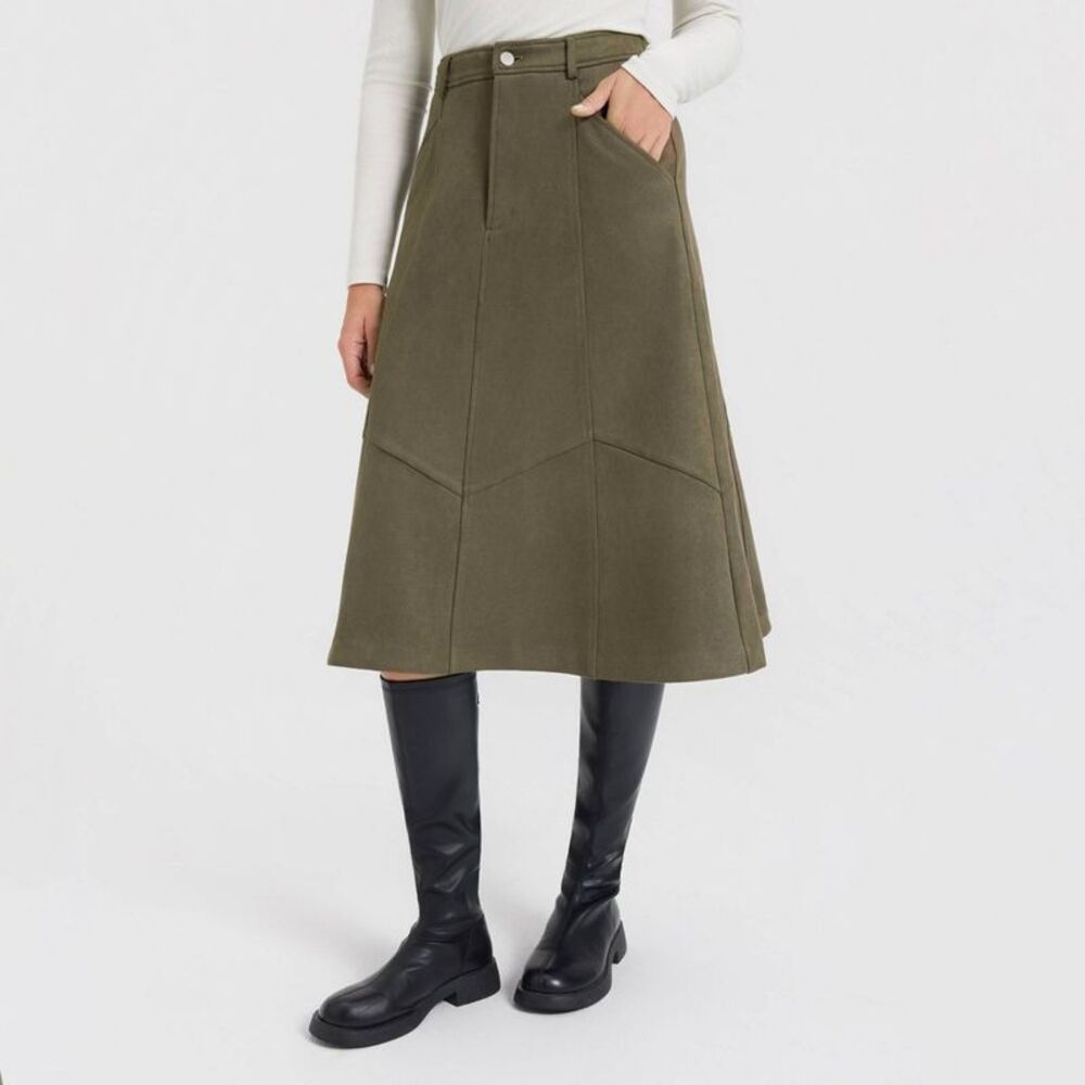 Women's Faux Suede Midi A-Line Skirt - Universal Thread Green S